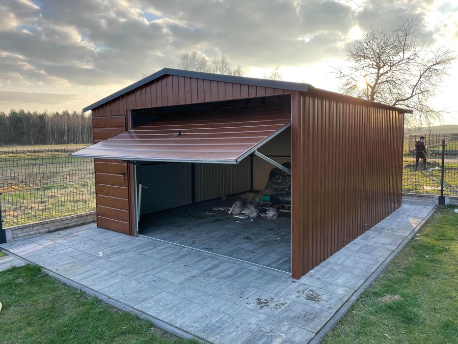 Garaż blaszany, 4x5 orzech. PRODUCENT.