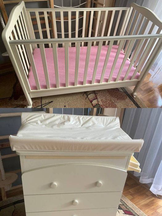 комод (пеленальный столик+ ванночка) + кроватка (Baby Italia)