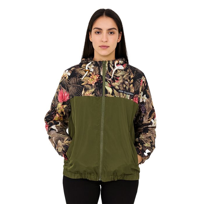 Damska kurtka przejściowa z kapturem wzór kwiaty L/XL