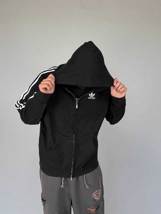 Balenciaga Adidas - zip hoodie худи черная зіпка худі кофта чорна S M