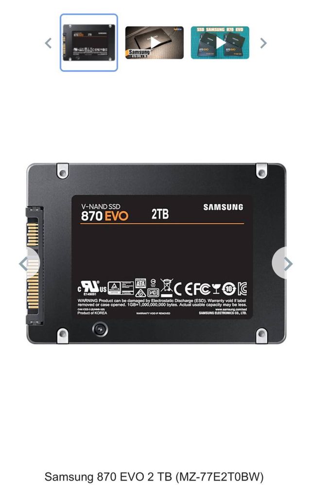 Накопичувач SSD Samsung 870 EVO 2 TB (MZ-77E2T0BW)