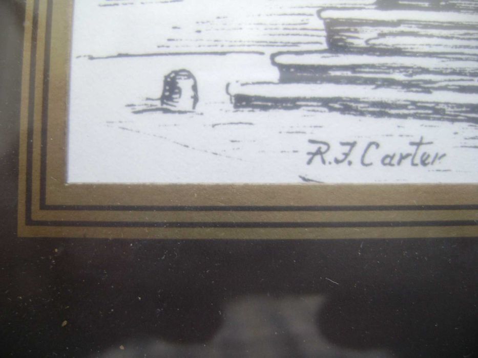 Starocie z PRL - Grafika R. J. Carter = Obraz pod szkłem 32 cm x 28 cm