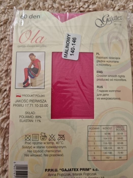 Rajstopy dziewczęce 140-146