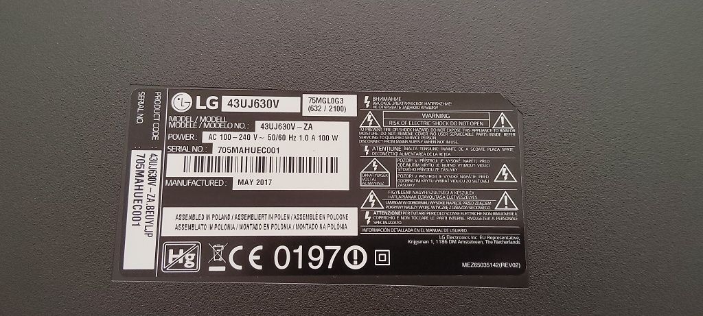 Vendo TV LG 43UJ630V para peças