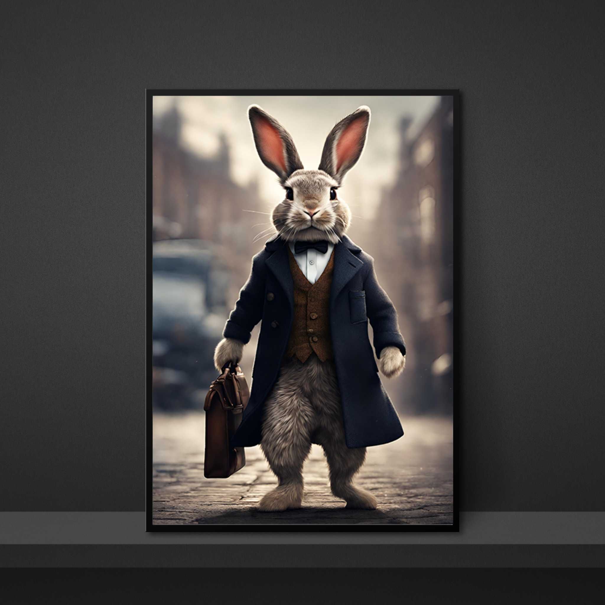 Plakat  królik biznesmen - na prezent w ramie - 50x70cm