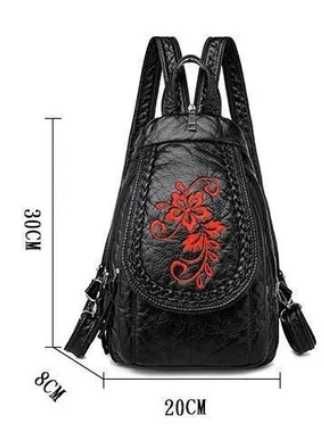 Vintage czarny plecak damski ozdobiony haftem kwiatowym lotosu