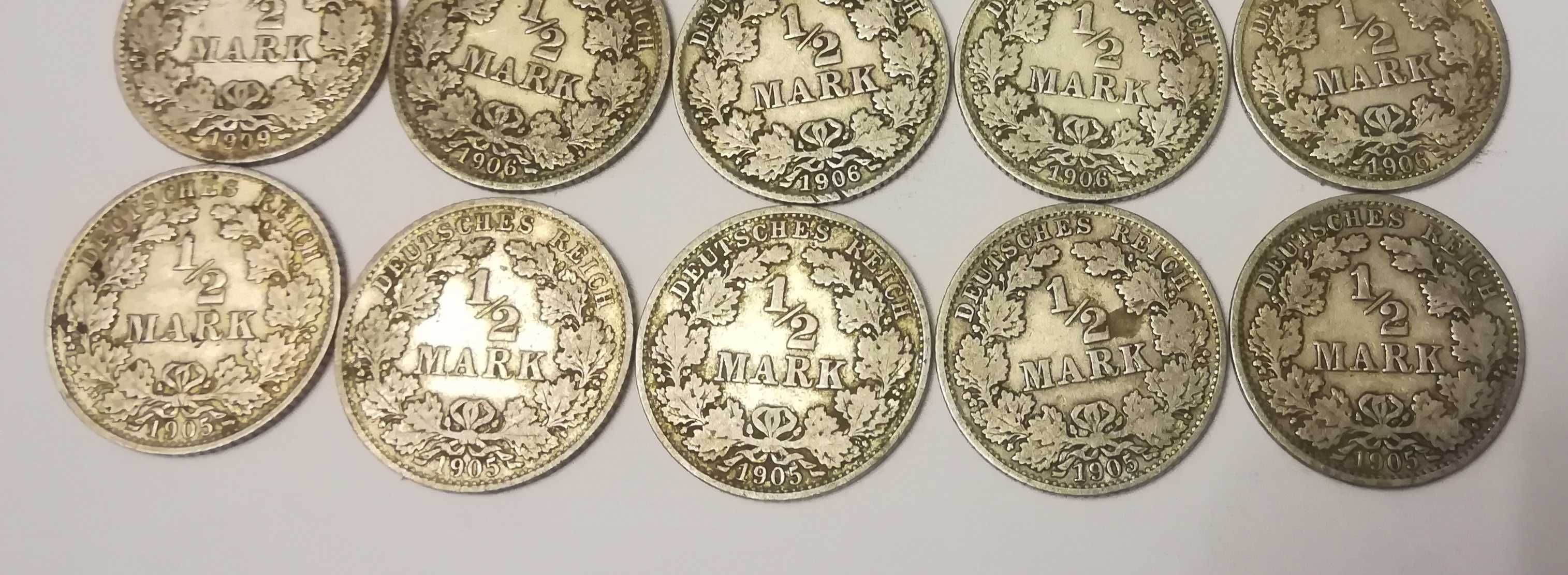 Monety srebrne zestaw 20 szt. 1/2 marki Niemcy różne roczniki srebro