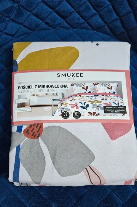 Świetny komplet pościeli 160x200 kolorowe kwiaty liście Smukee