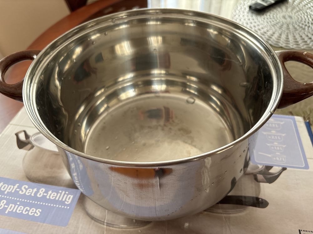 Patelnie Gerlach i Tefal z pokrywkami, kpl nowych garnkow