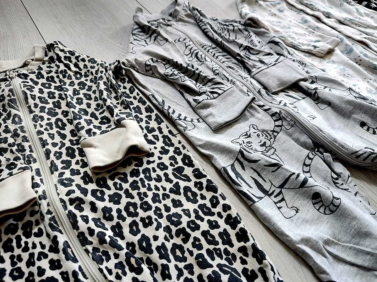 4 piżamki pajacyki r. 68 | Newbie Lindex | stonowane kolory | na suwak