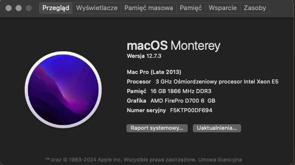 Mac Pro late 2013 * 3GHz Intel XeonE5 * 16GB * AMD D700 6 GB * WYSYŁKA