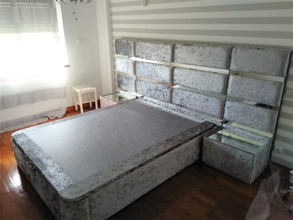 Cama Casal Estofada + Mesas Cabeceira NOVO - FABRICA