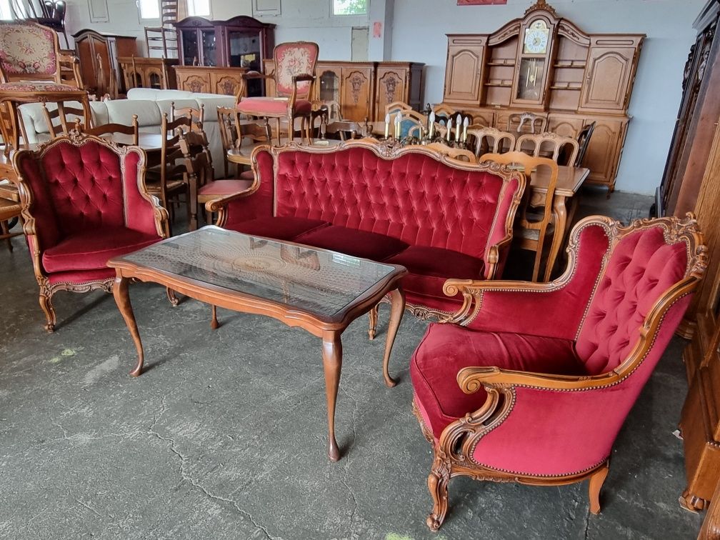 komplet wypoczynkowy styl ludwik skóra naturalna