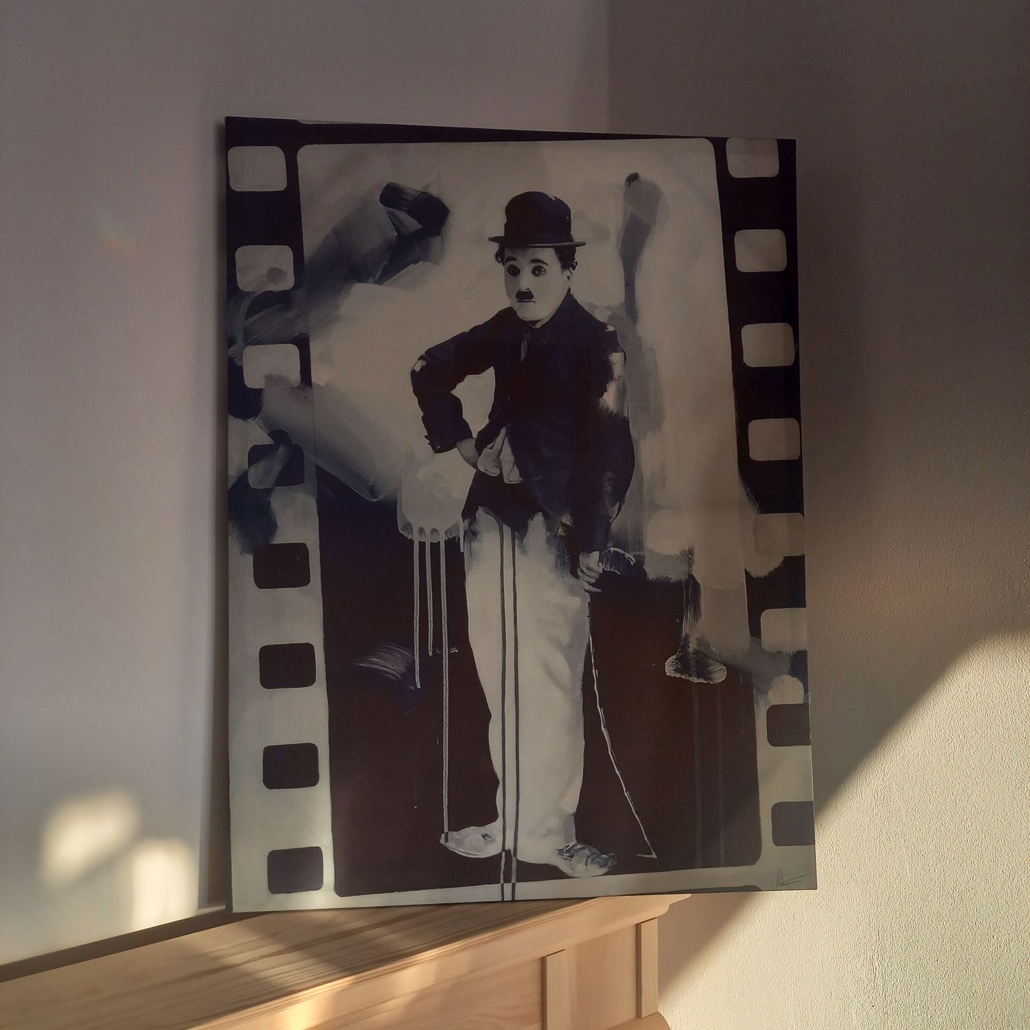 Obraz duży Charlie Chaplin 80x60 biało-czarny kadr postać aktor XXL