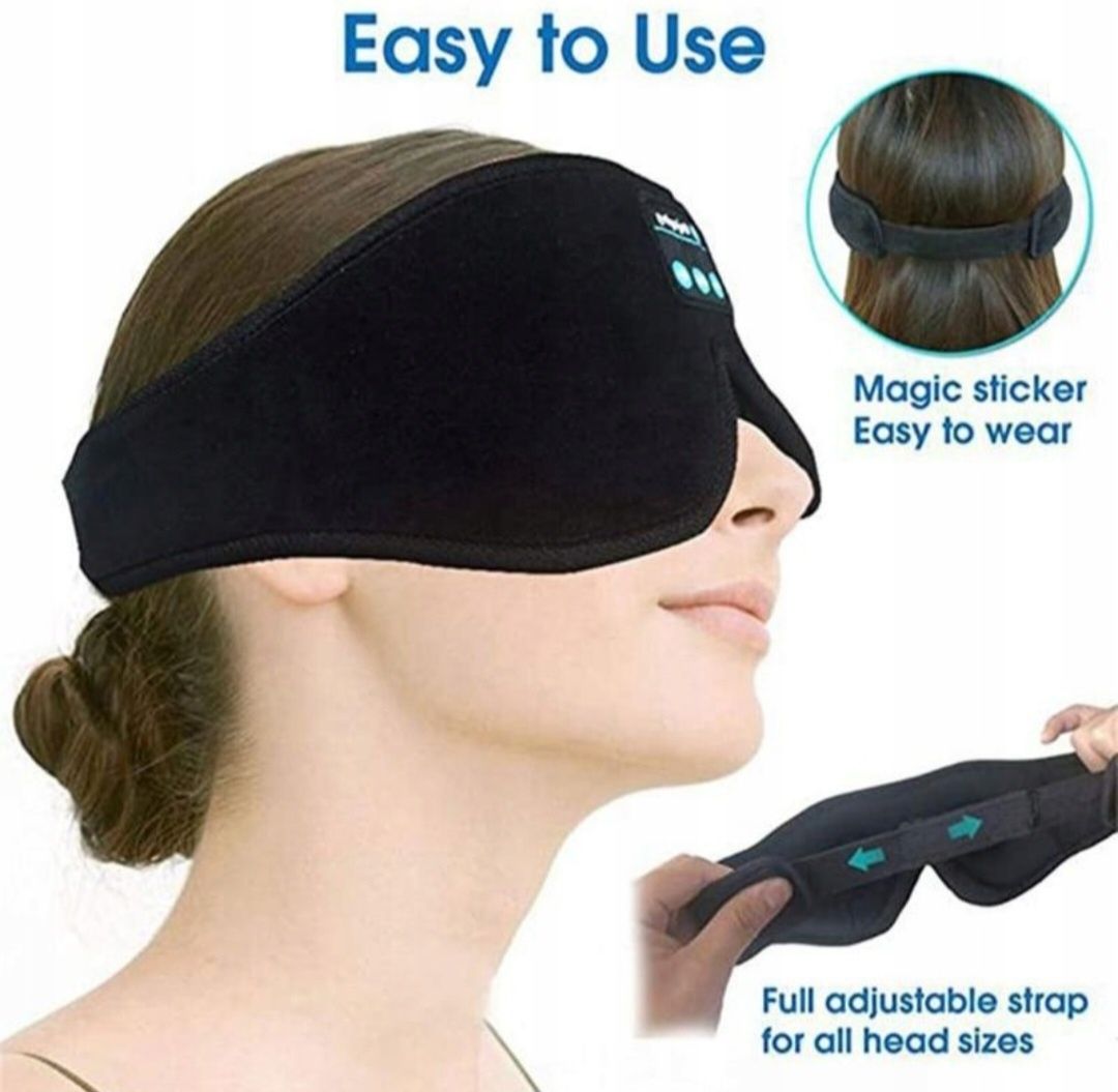Opaska na oczy Bluetooth słuchawki do spania maska bawełna niebieska