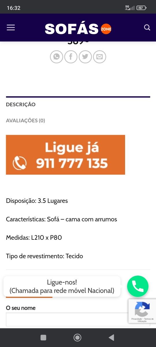 Sofá de três lugares