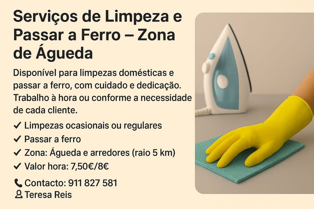 Serviços de Limpeza e Passar a Ferro – Zona de Águeda
