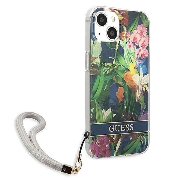 Etui Guess Flower Strap na iPhone 13 mini - niebieskie