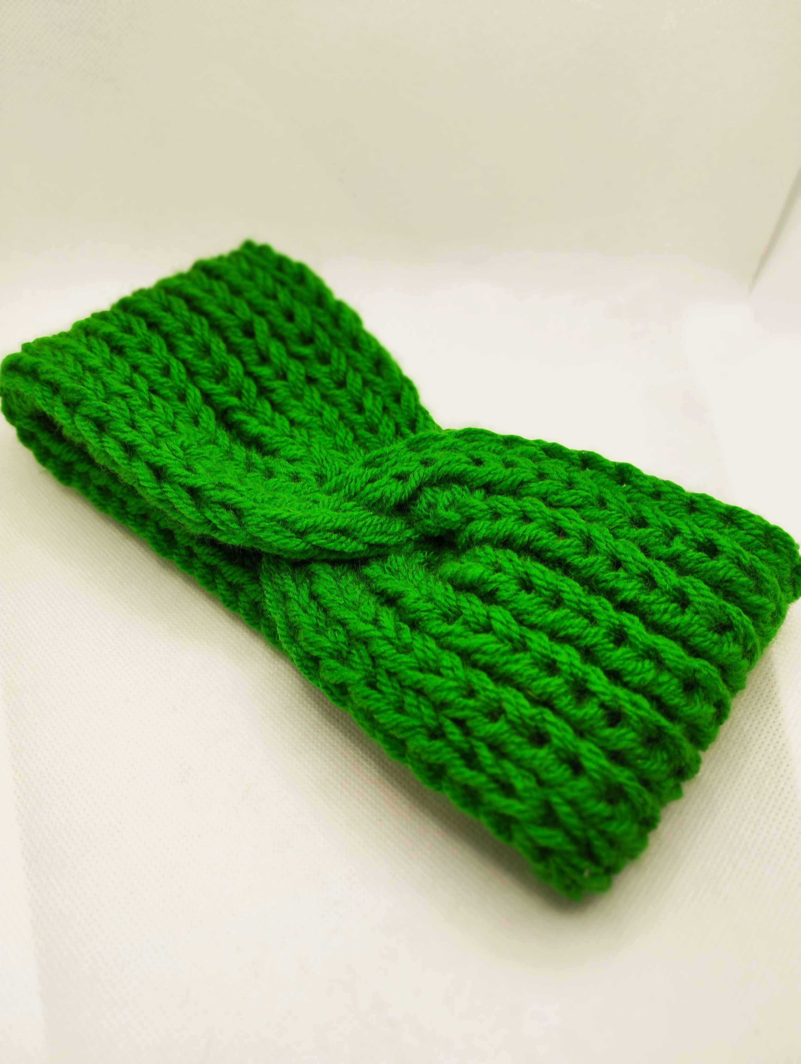 Damska, zielona, ciepła opaska; turban; handmade