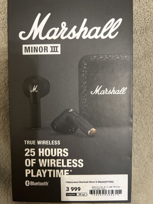 Продам наушники Marshall minor 3