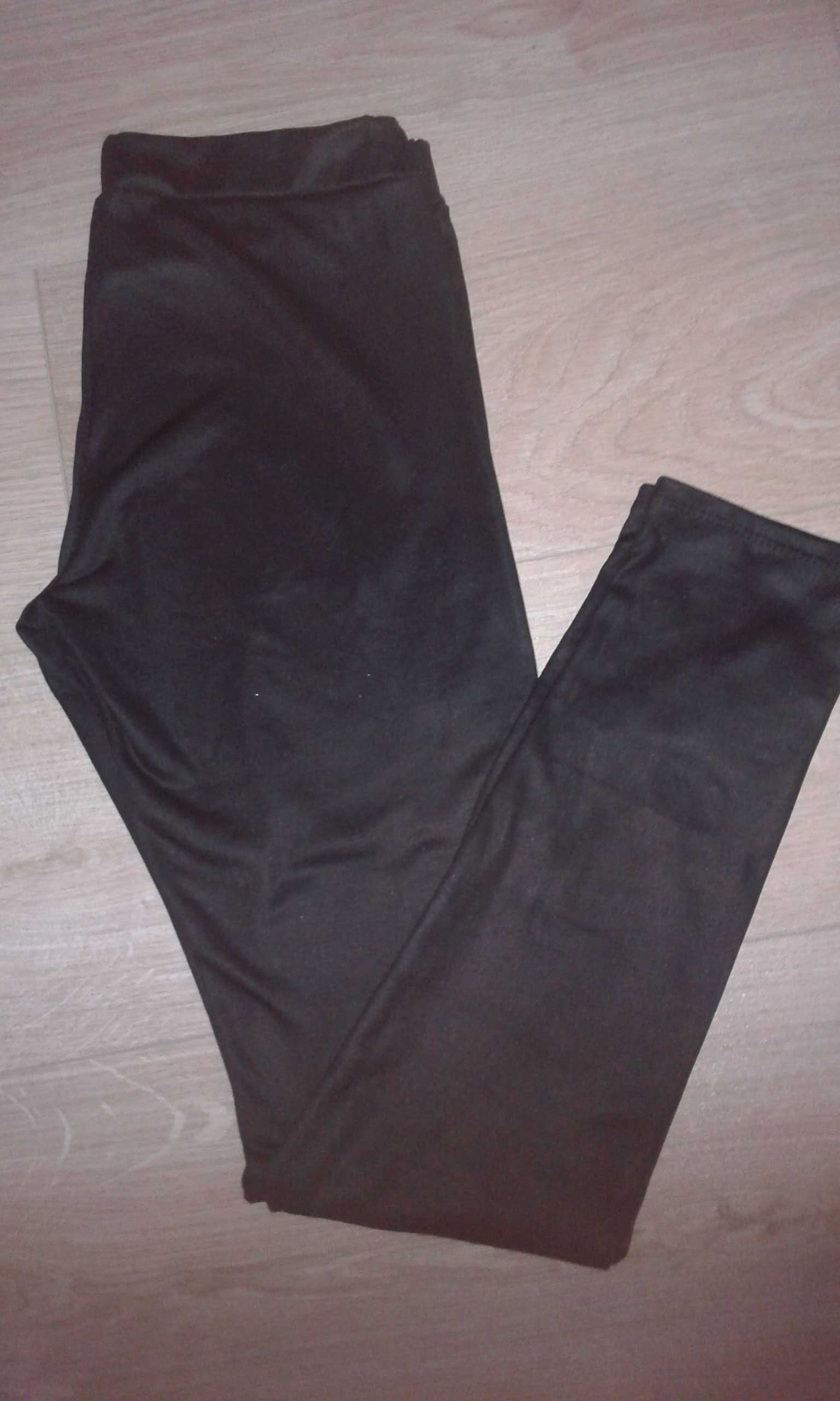 M/L 38/40 Getry ocieplane leginsy zimowe czarne ciepłe gładkie skórka