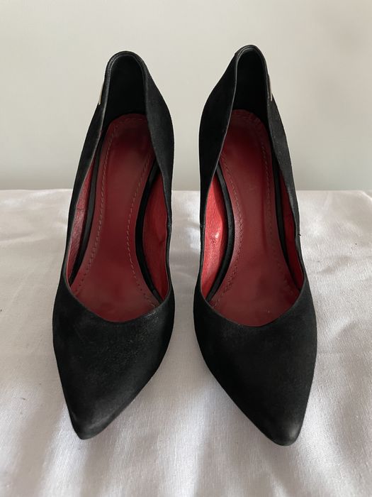 Czółenka Badura Szpilki 39 Skóra Czarne Zamsz