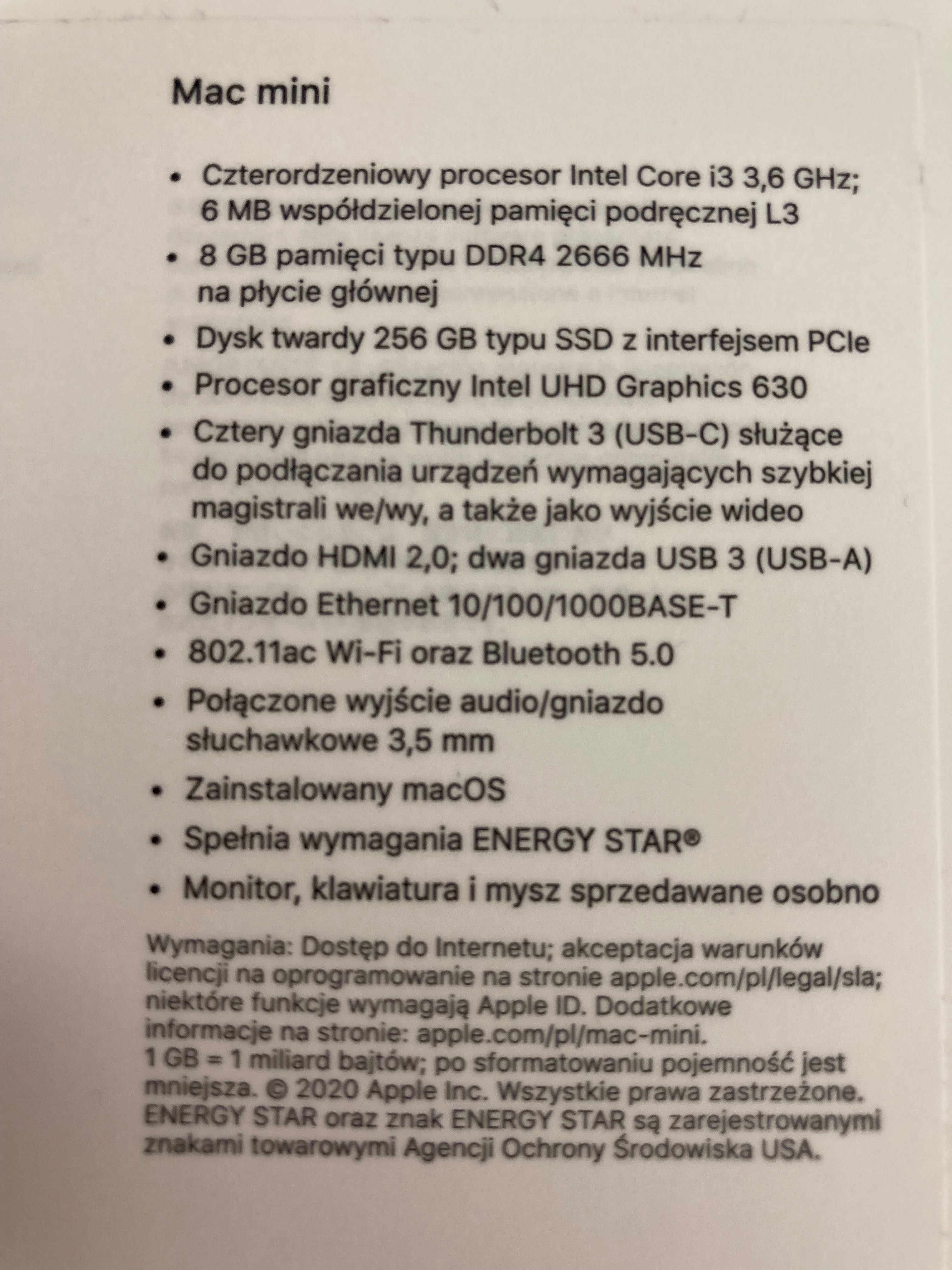 Komputer Apple Mac Mini 2018 i3 256GB SSD