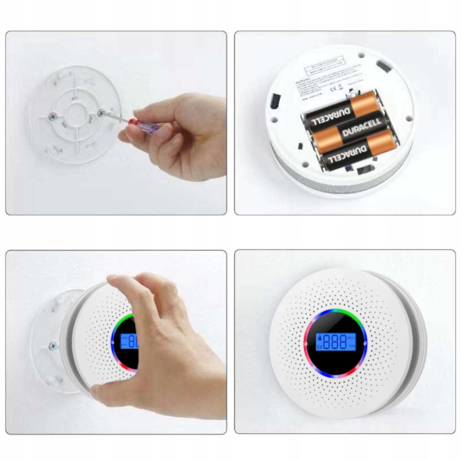 CZUJNIK DYMU 2w1 detektor tlenku węgla LCD certyfikowany ALARM X 2