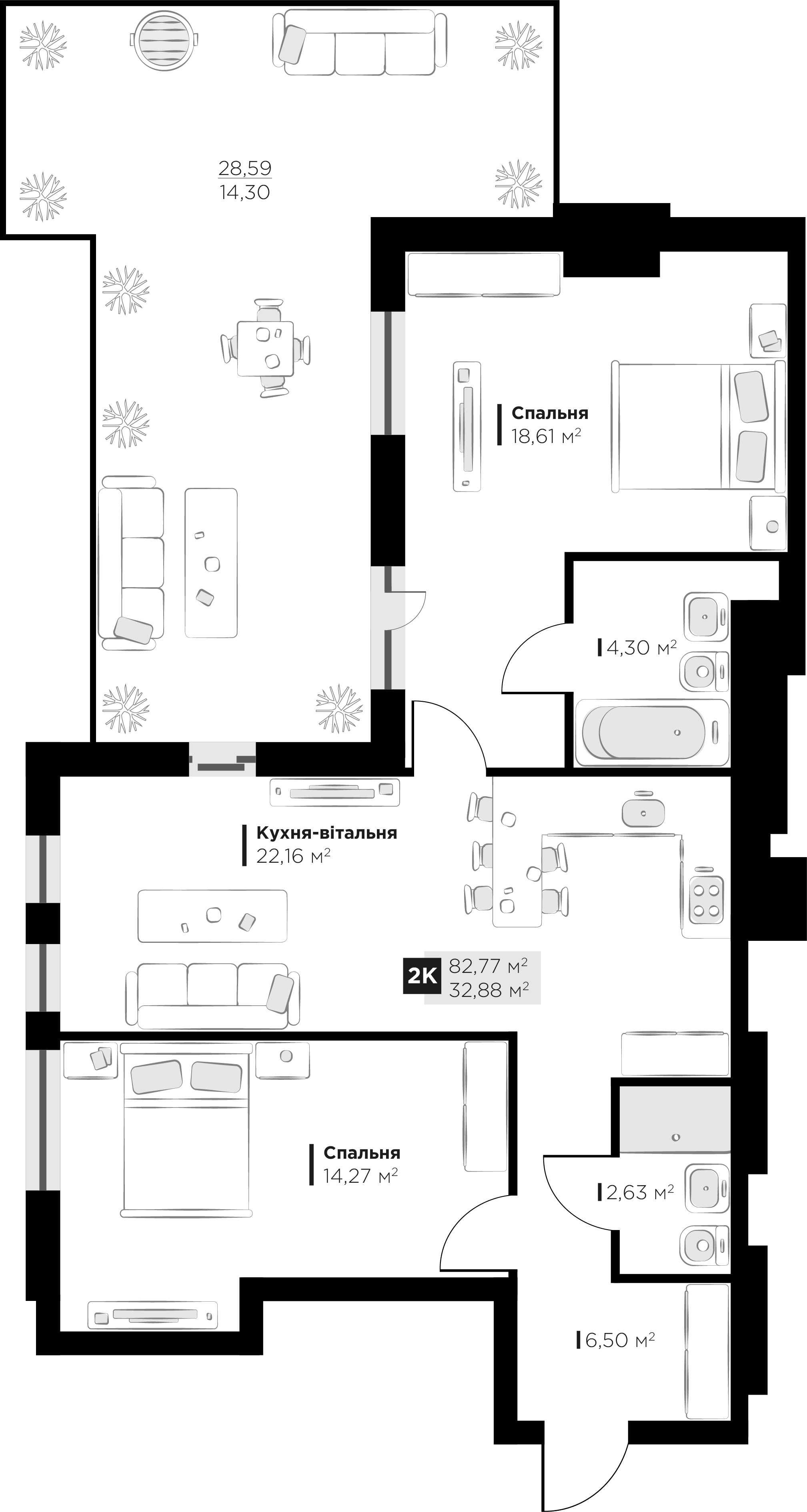 Продаж 2 кім квартири Perfect Life Винники 82.77 м2 від забудовника