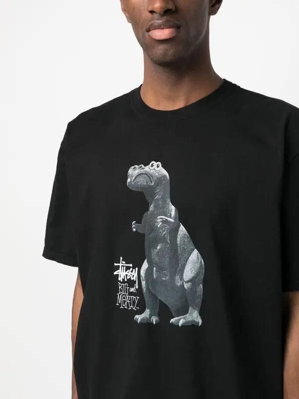 Футболка Stussy Dinosaur-print crew neck T-shirt black