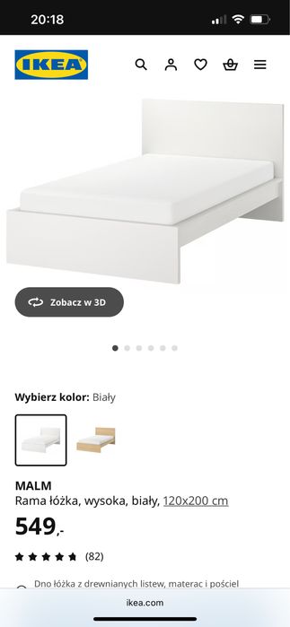 Łóżko Malm 120x200 białe Ikea