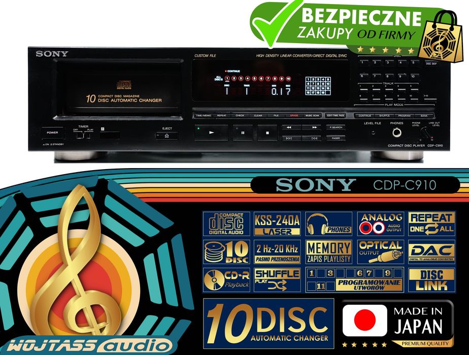 Zmieniarka na 10 CD SONY CDP-C910 DAC 16 BIT