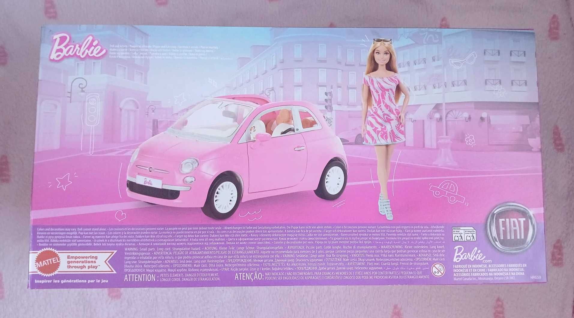 Lalka Barbie z samichodem Fiat 500, nowa w pudełku