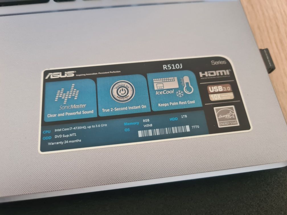 Laptop Asus 15,6 R510j i7 1TB SSD 12GBRam NVIDIAGTX950 stan bdb Wind10