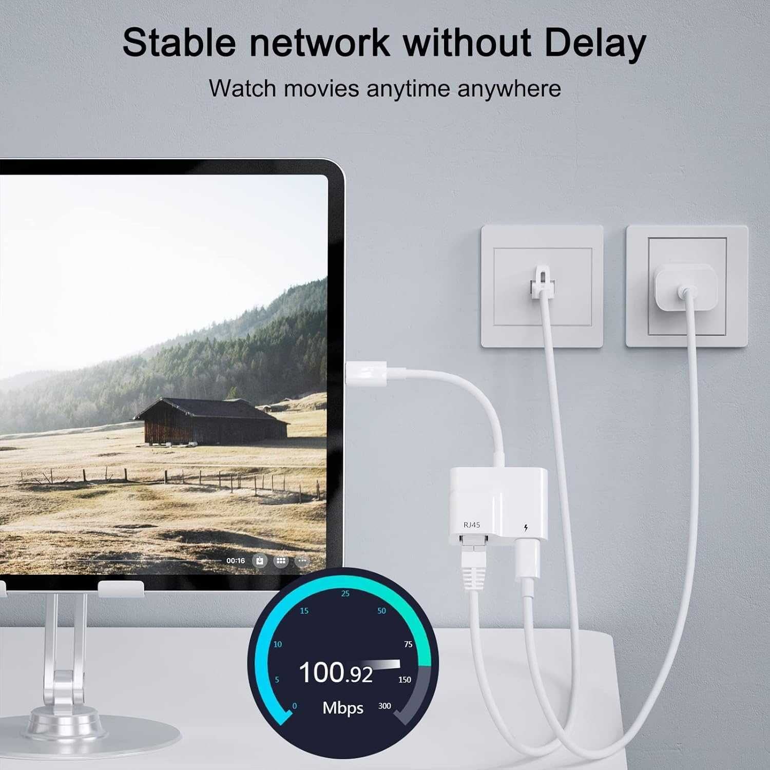 Adapter Ethernet USB C, USB C na RJ45, funkcją ładowania.