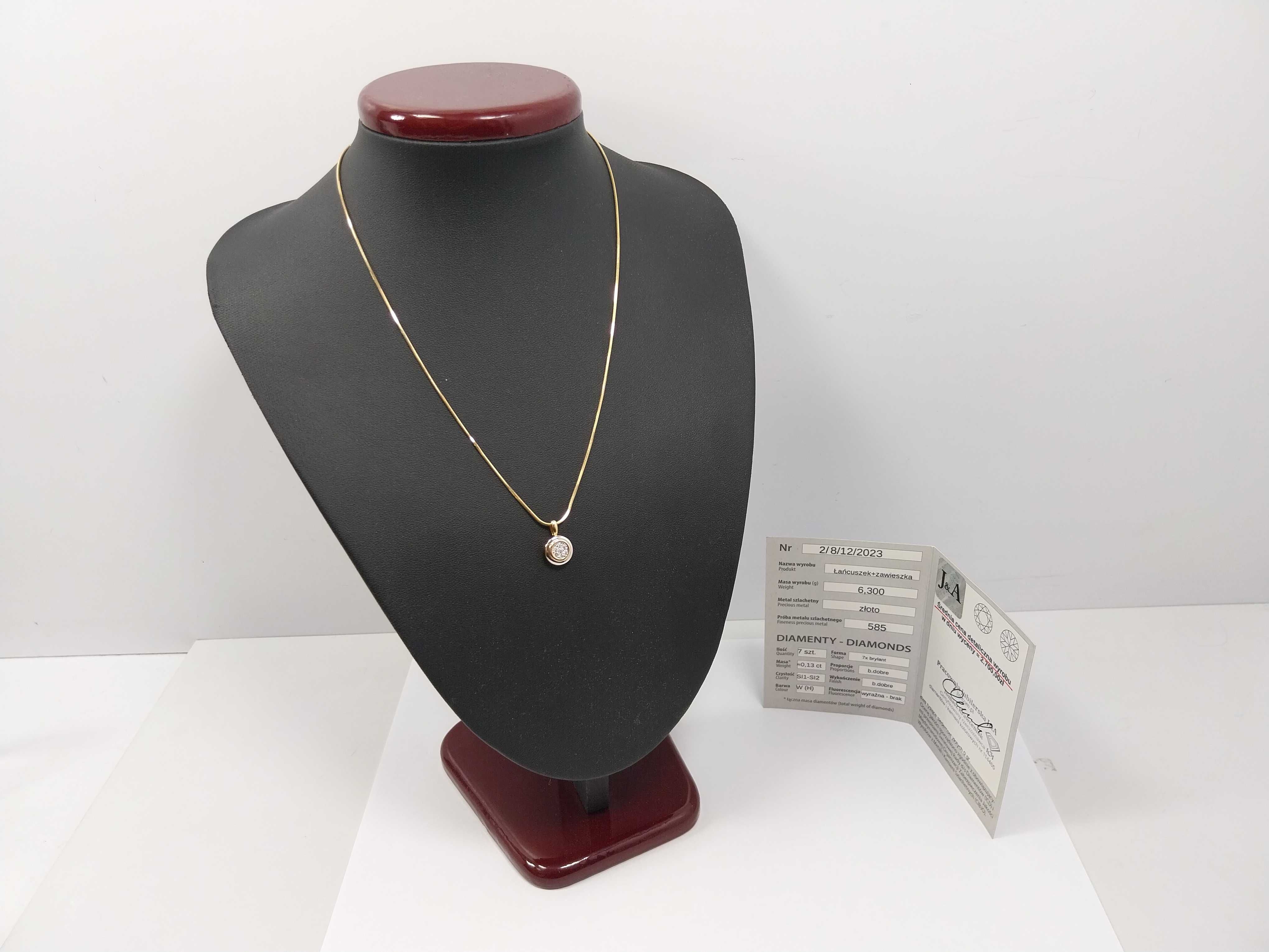 Złoty łańcuszek +ZAWIESZKA DIAMENTY 585 6,30G DŁ.44CM
