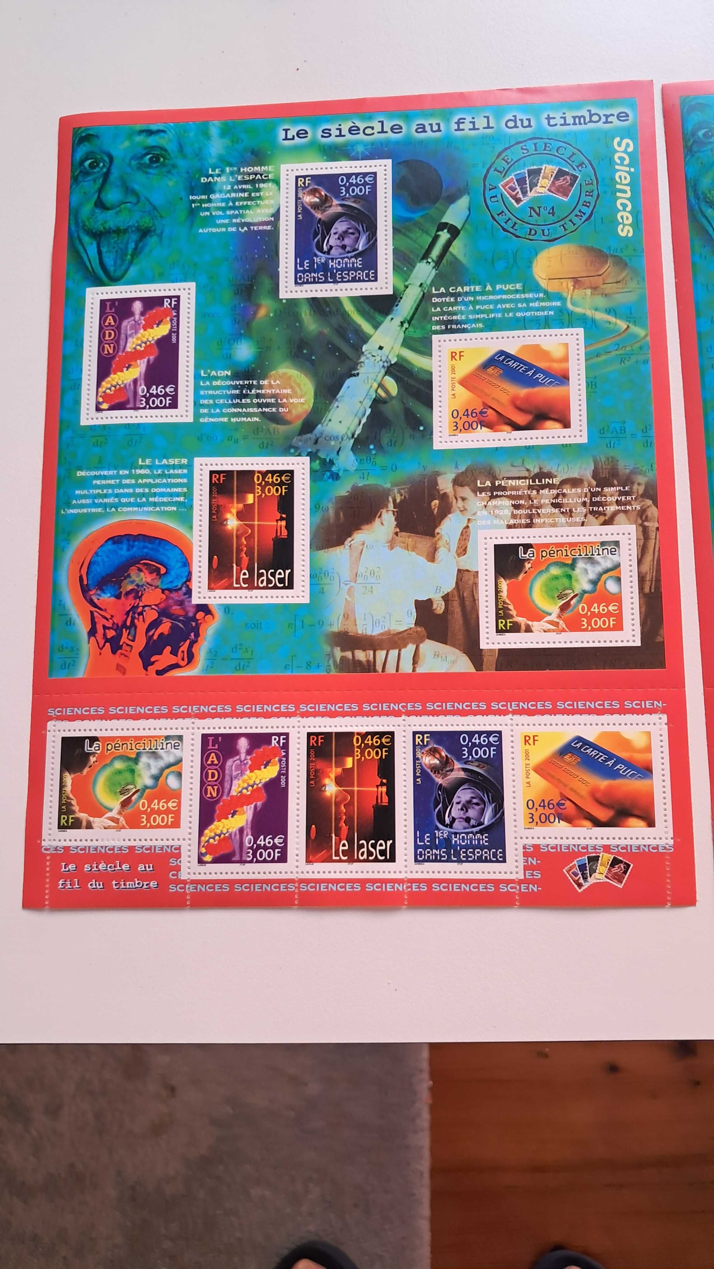 Filatelia França 2001 2 Blocos Le Siècle au Fil du Timbre Sciences