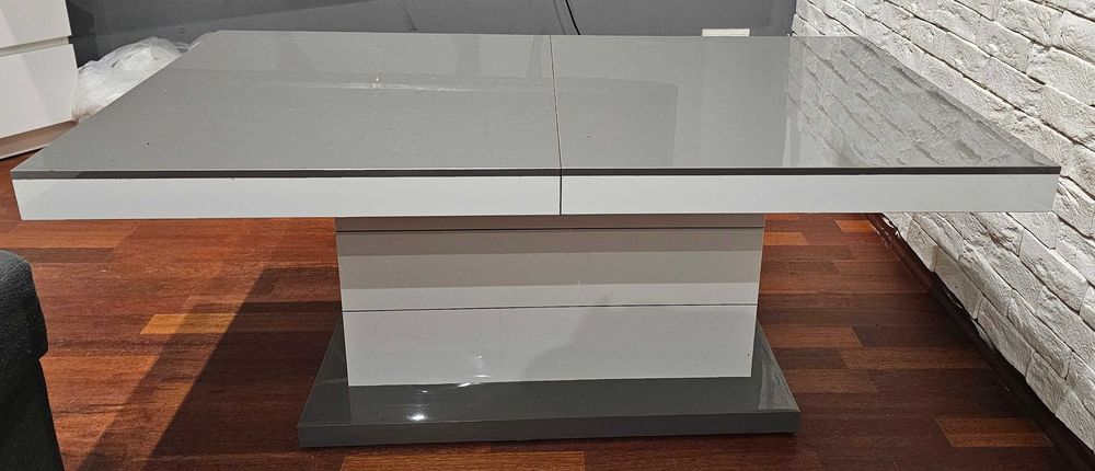 Matera Lux ława rozkładana połysk szara/biała AGATA MEBLE