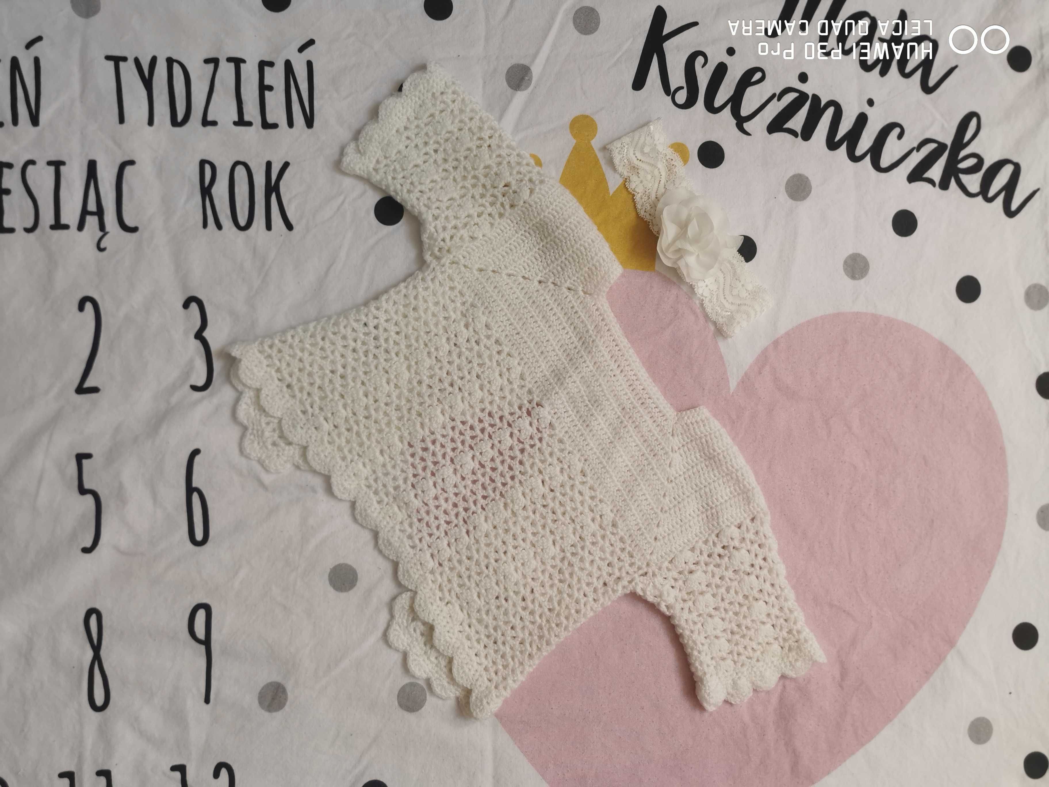 zestaw komplet na chrzest wesele rozmiar 68 sukienka sweterek opaska