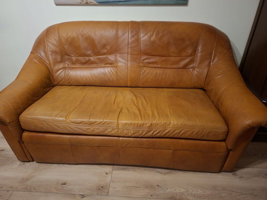 Sofa 2 osobowa + 2 fotele skóra. Stół i krzesła