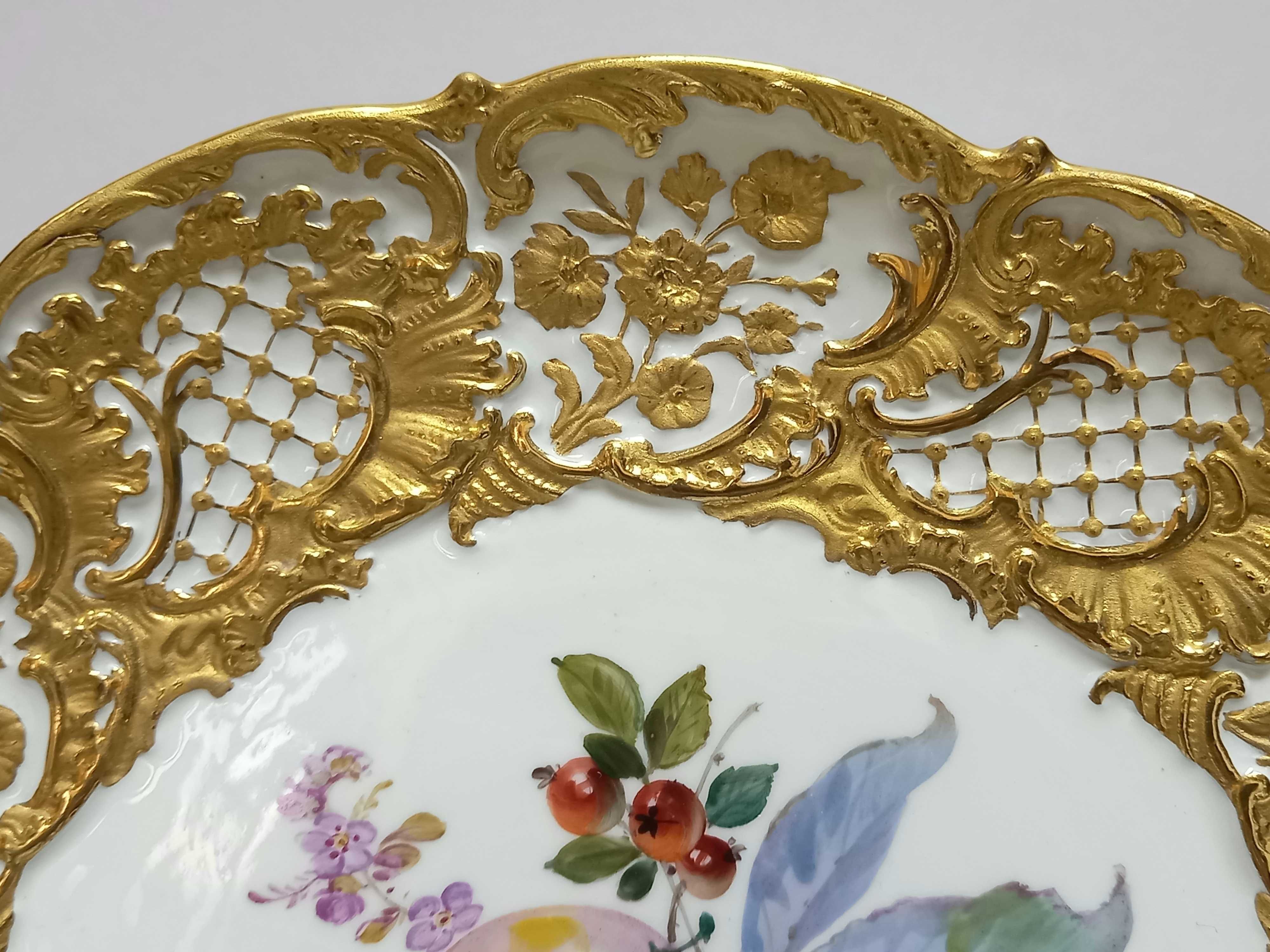 Złocona patera w owoce, Miśnia, Meissen, 29,5cm