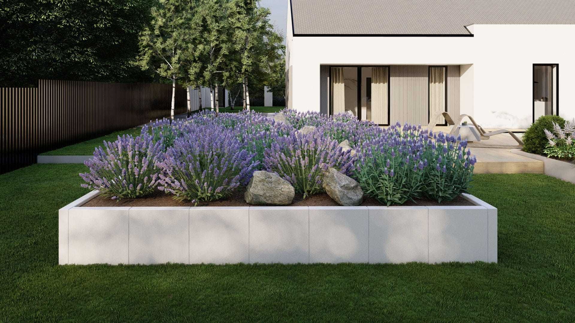 Duża donica betonowa modułowa|ścianki oporowe L|beton architektoniczny