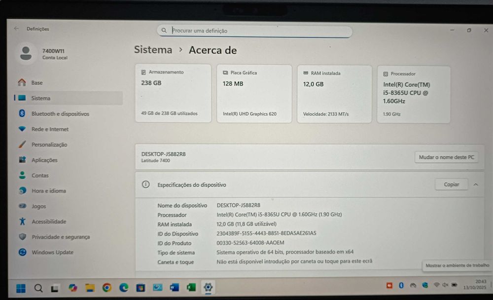 Dell Latitude 14 7400 – Ecrã 14 FHD/Intel Core i5/SSD NVME/12GB RAM