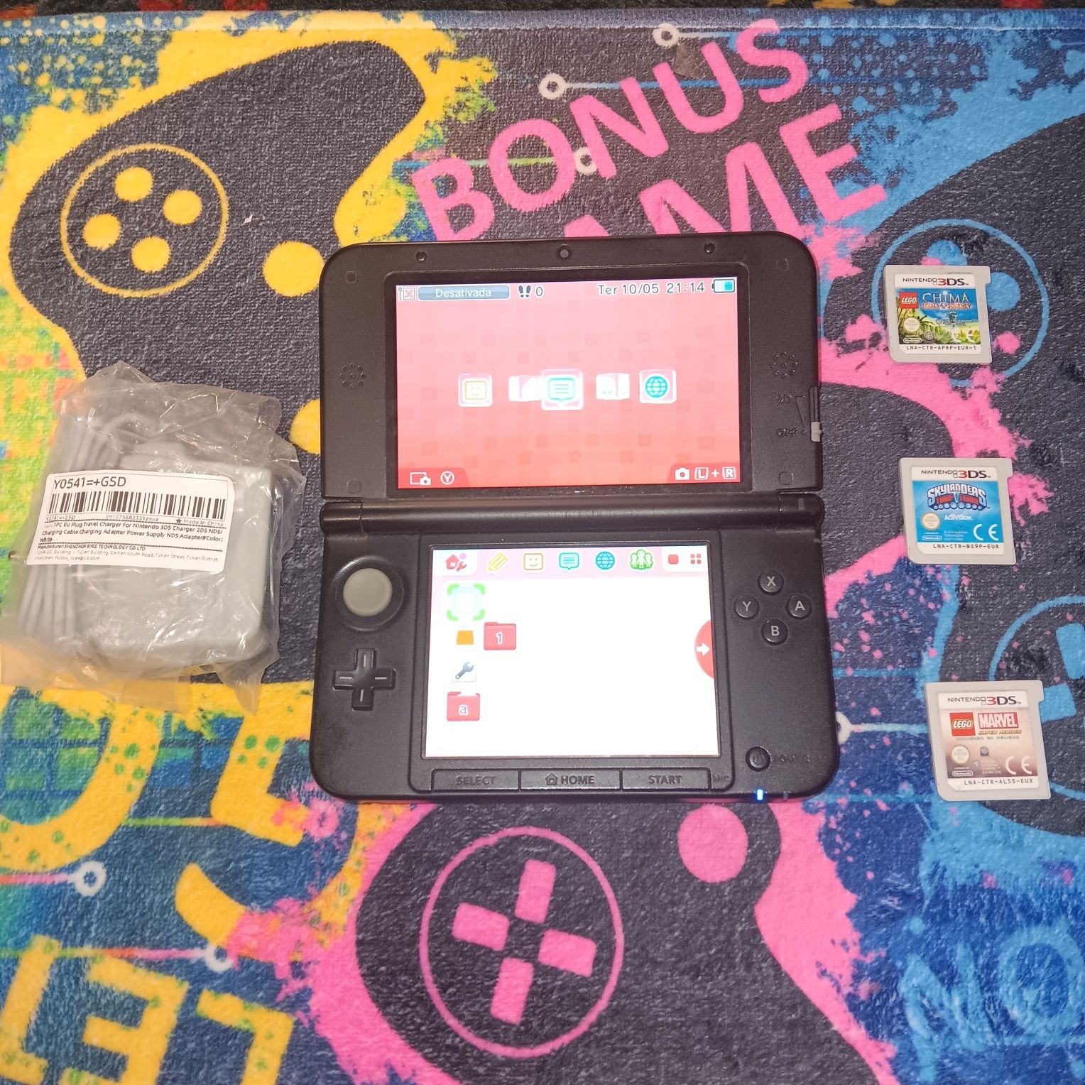 Nintendo 3DS XL Vermelha + 3 Jogos + Carregador