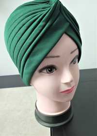 Czapka turban wiosenny damski butelkowa zieleń handmade rozmiar 52/54