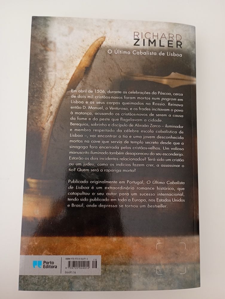 Livro “ O Último Cabalista de Lisboa” de Richard Zimler