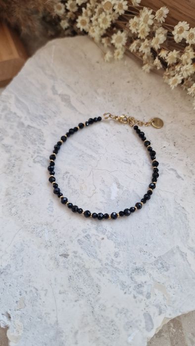 Bransoletka z czarnego turmalinu czarny turmalin stal chirurgiczna