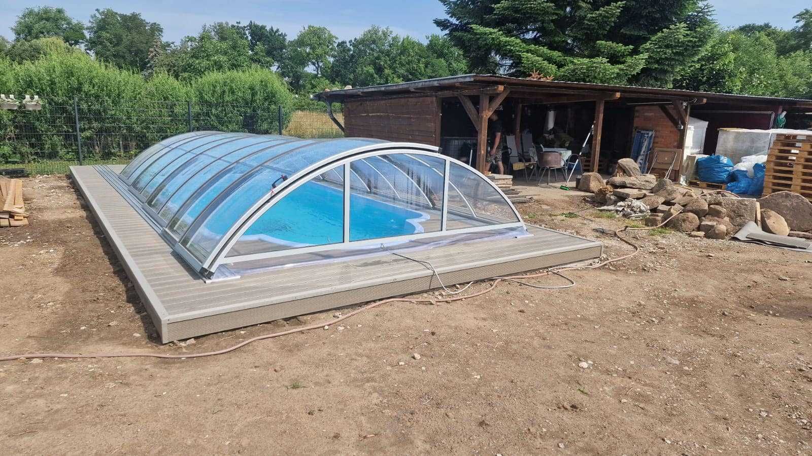Zadaszenie basenowe 10,90 x 3,90 x 1,32m lite złożone od producenta !