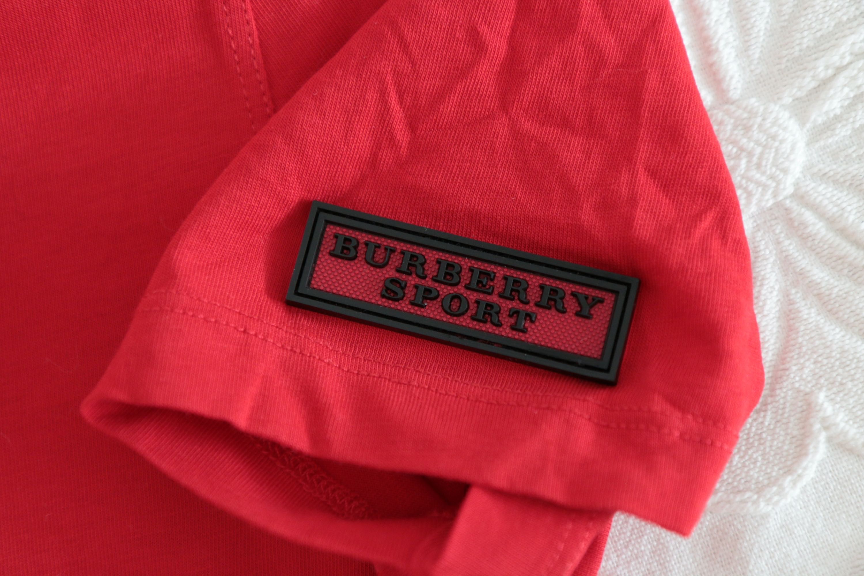 Czerwony t-shirt BURBERRY SPORT XS logowana koszulka bawełna