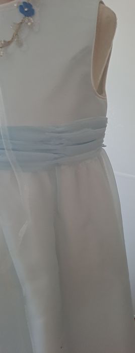 Vestido Cerimónia 6/7 Anos Musselina Azul com Teara  Artesanal